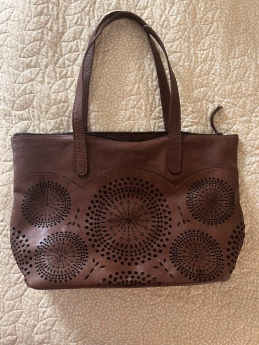Brown Faux Leather Laser Cut Tote Bag | Large Shoulder Purse